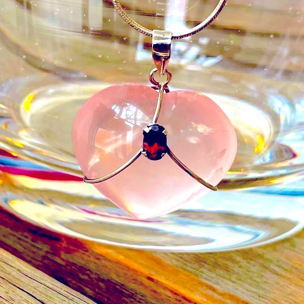 GENUINE RUBY with Rose Quartz heart pendant necklace